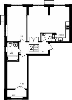 2-комн., 75.73 м²