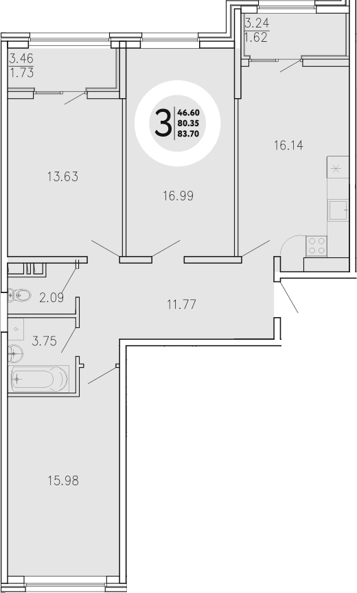 3-комн., 80.35 м²