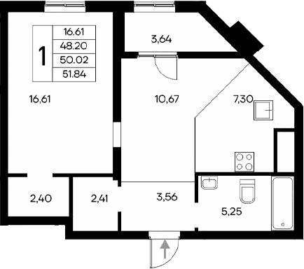 1-комн., 48.2 м²