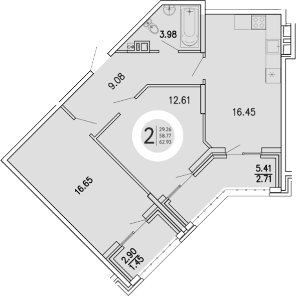 2-комн., 58.77 м²