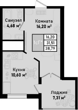 1-комн., 31.48 м²