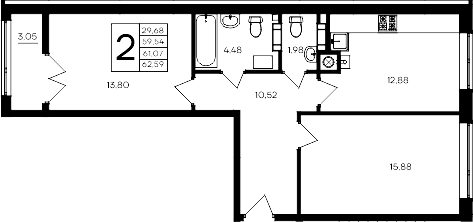 2-комн., 59.54 м²