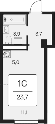Студия, 23.7 м²