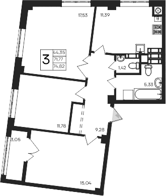 3-комн., 71.77 м²