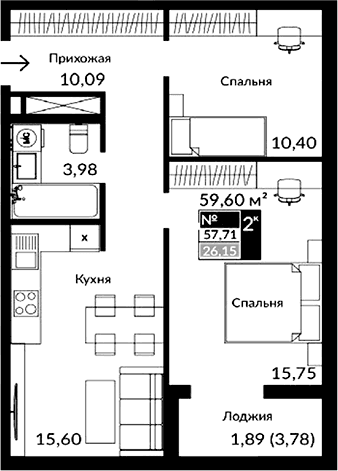 3-комн., 55.82 м²