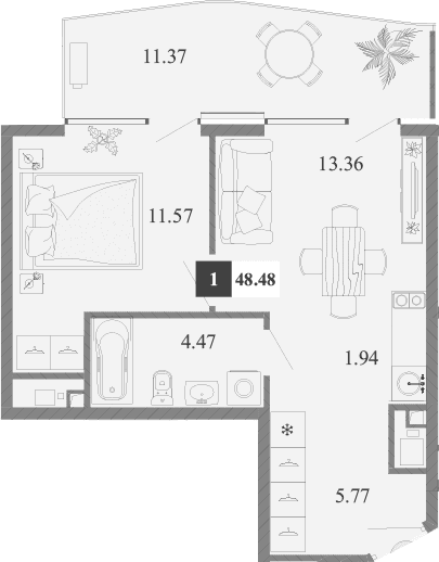 1-комн., 37.11 м²