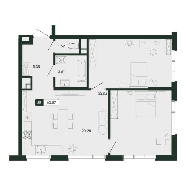 3-комн., 60.87 м²