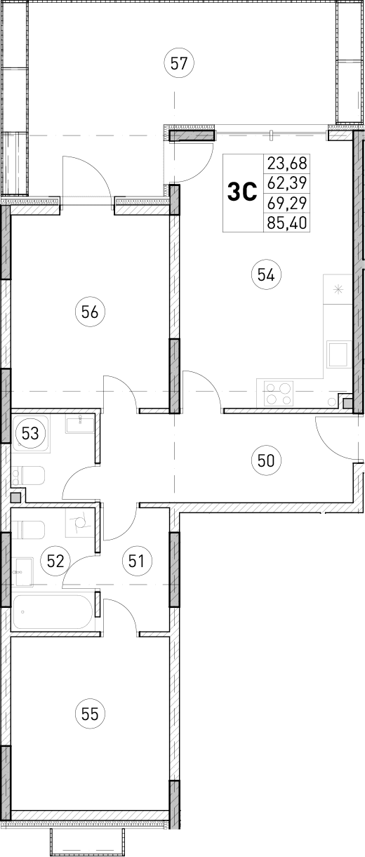 2-комн., 62.39 м²