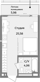 Студия, 30.54 м²