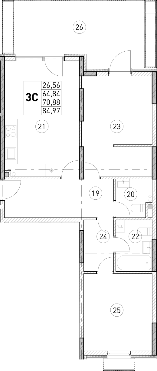 2-комн., 64.84 м²