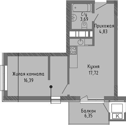 2-комн., 42.63 м²