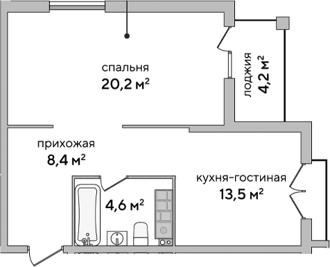 1-комн., 46.7 м²