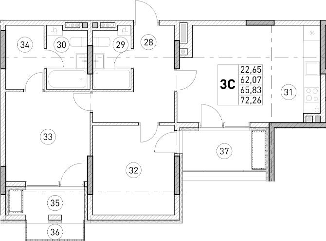 2-комн., 62.07 м²
