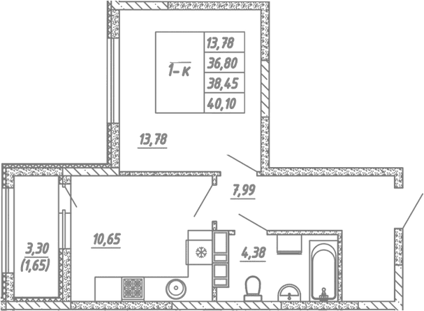 1-комн., 36.8 м²