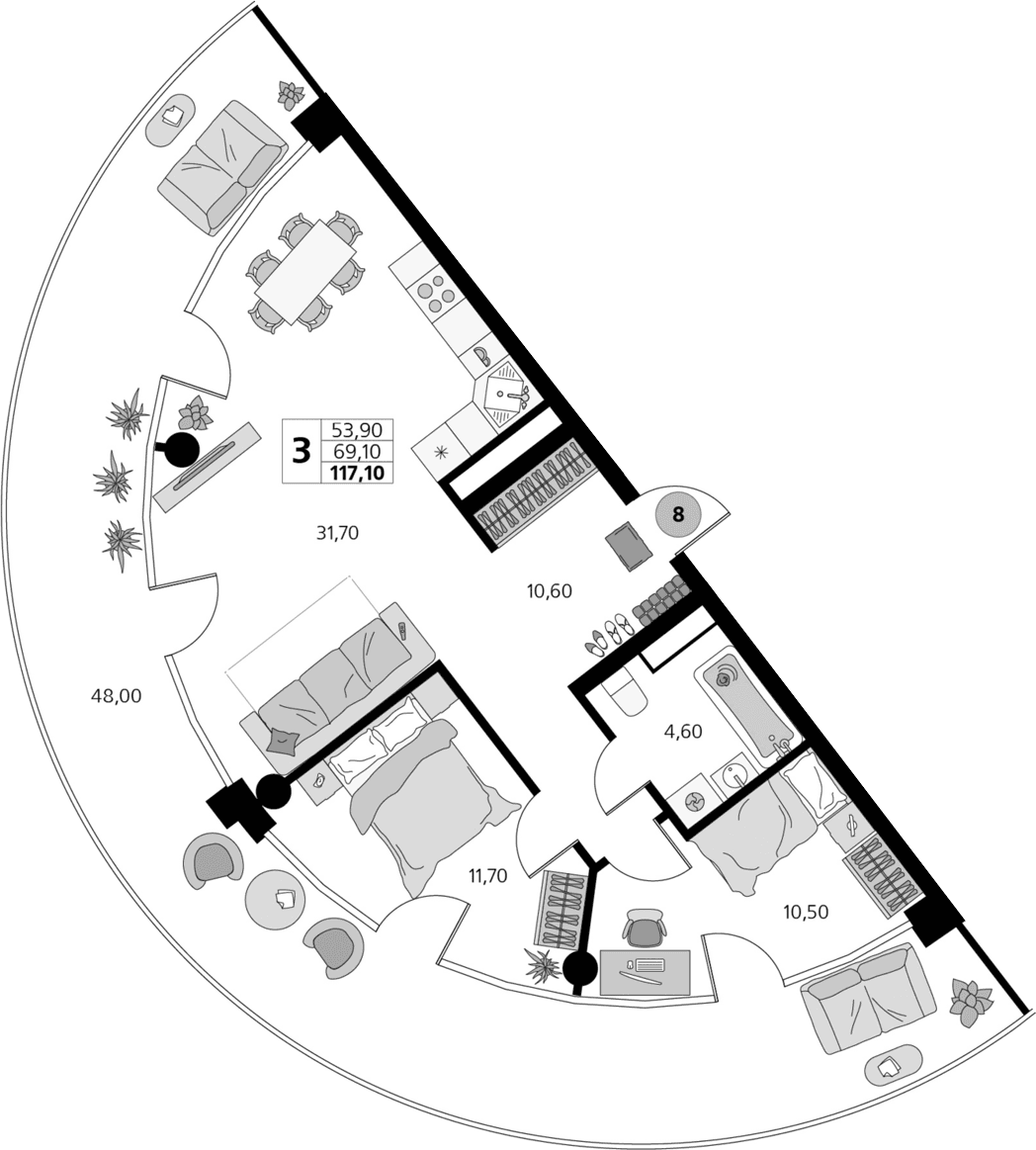 3-комн., 69.1 м²