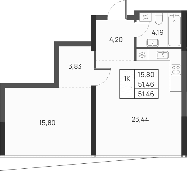 1-комн., 51.46 м²