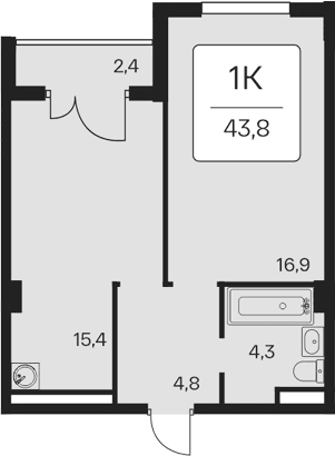 1-комн., 41.4 м²