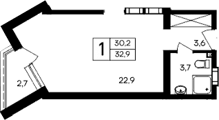Студия, 30.2 м²