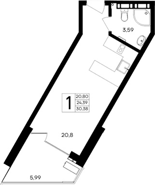 Студия, 24.39 м²