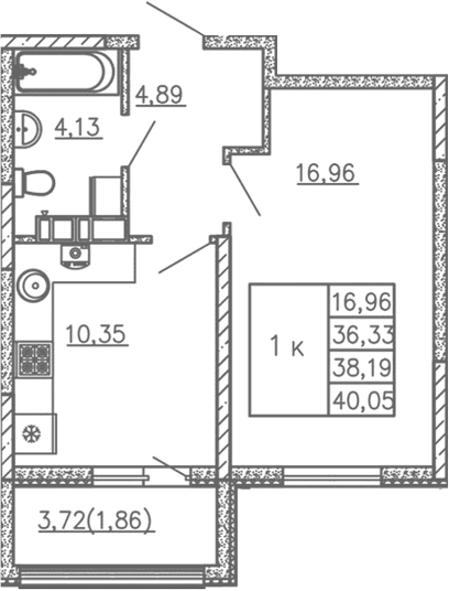 1-комн., 36.33 м²