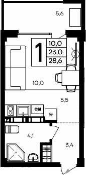 Студия, 23 м²