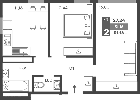2-комн., 51.16 м²