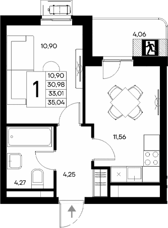 1-комн., 30.98 м²