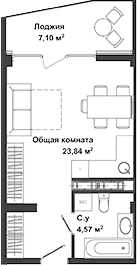 Студия, 28.41 м²