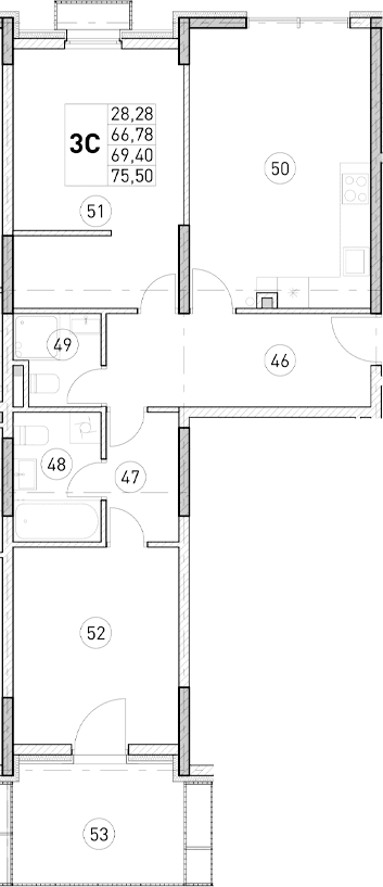 2-комн., 66.78 м²