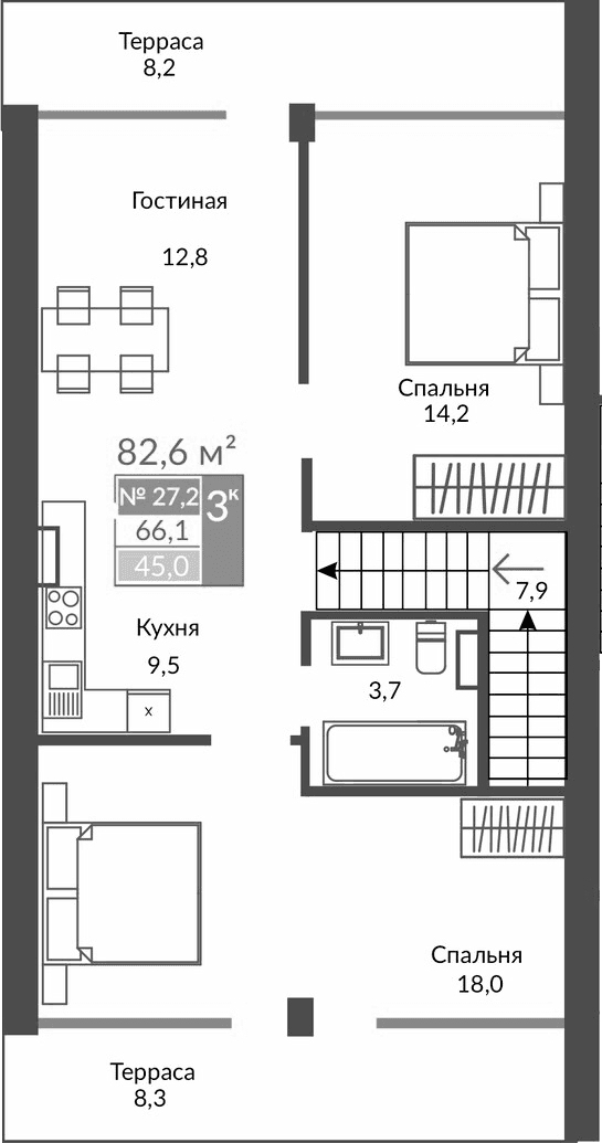 3-комн., 66.1 м²