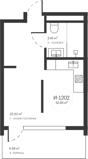 Студия, 25.96 м²