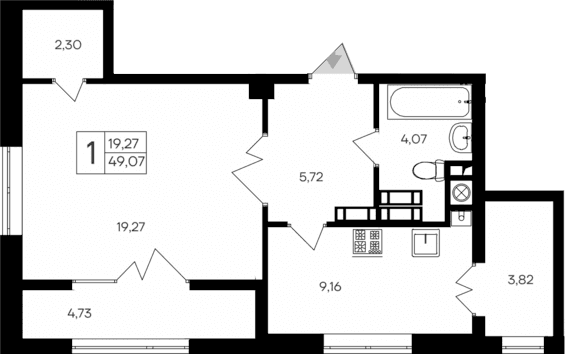 1-комн., 40.52 м²