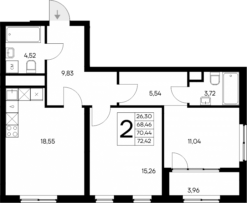 2-комн., 68.46 м²