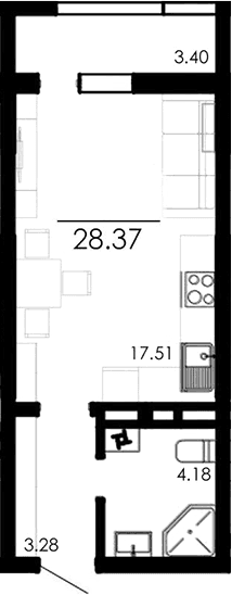 Студия, 24.97 м²