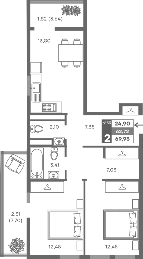 2-комн., 58.59 м²