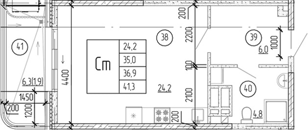 Студия, 35 м²