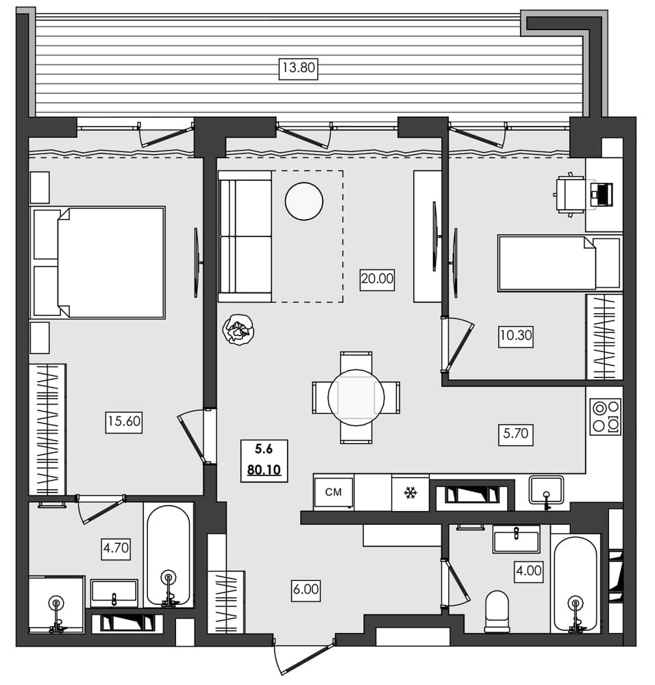 2-комн., 66.3 м²