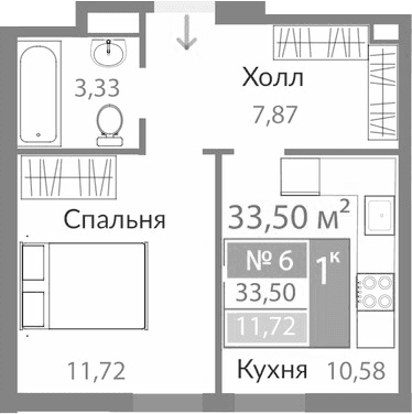 1-комн., 33.5 м²