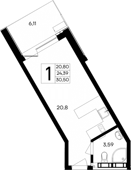 Студия, 24.39 м²