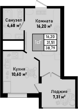 1-комн., 31.48 м²