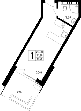 Студия, 24.39 м²