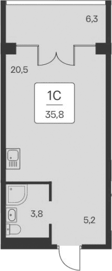 Студия, 29.5 м²