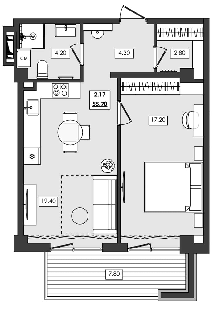 1-комн., 47.9 м²