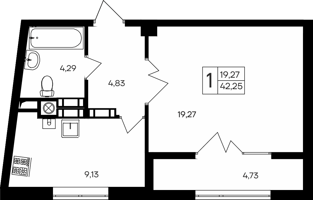 1-комн., 37.52 м²