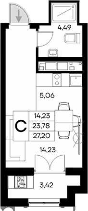 Студия, 23.78 м²