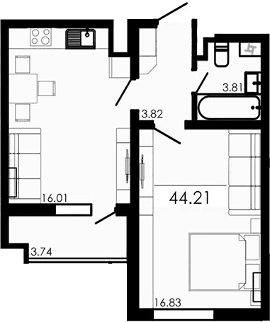 1-комн., 40.47 м²