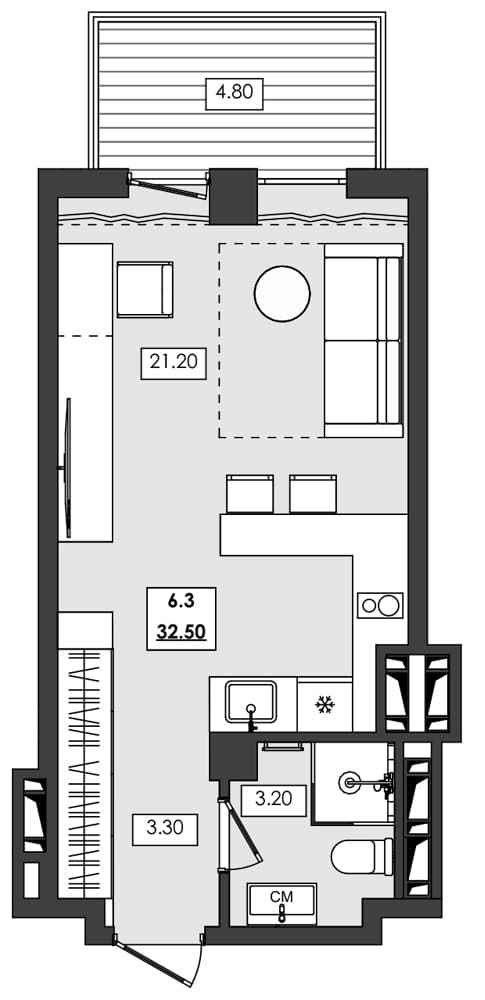 Студия, 27.7 м²