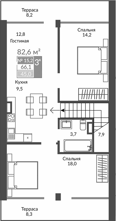 3-комн., 66.1 м²