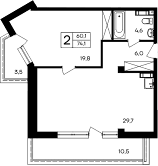 1-комн., 60.1 м²
