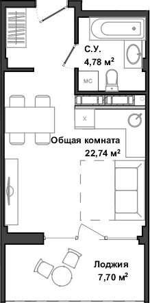 Студия, 27.52 м²